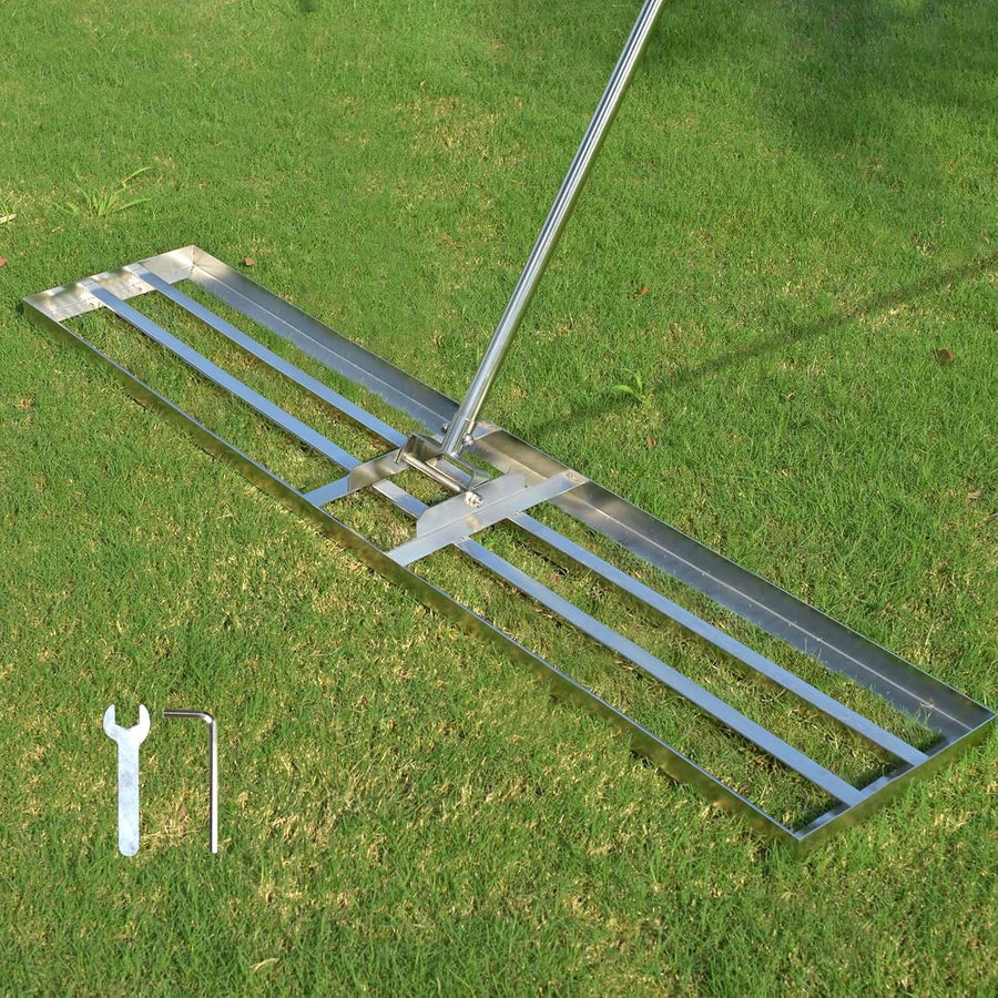 SurmountWay 44x10'' Lawn Leveling Rake, Heavy-Duty Stainless Steel, 7FT, Silver - Massive Discounts