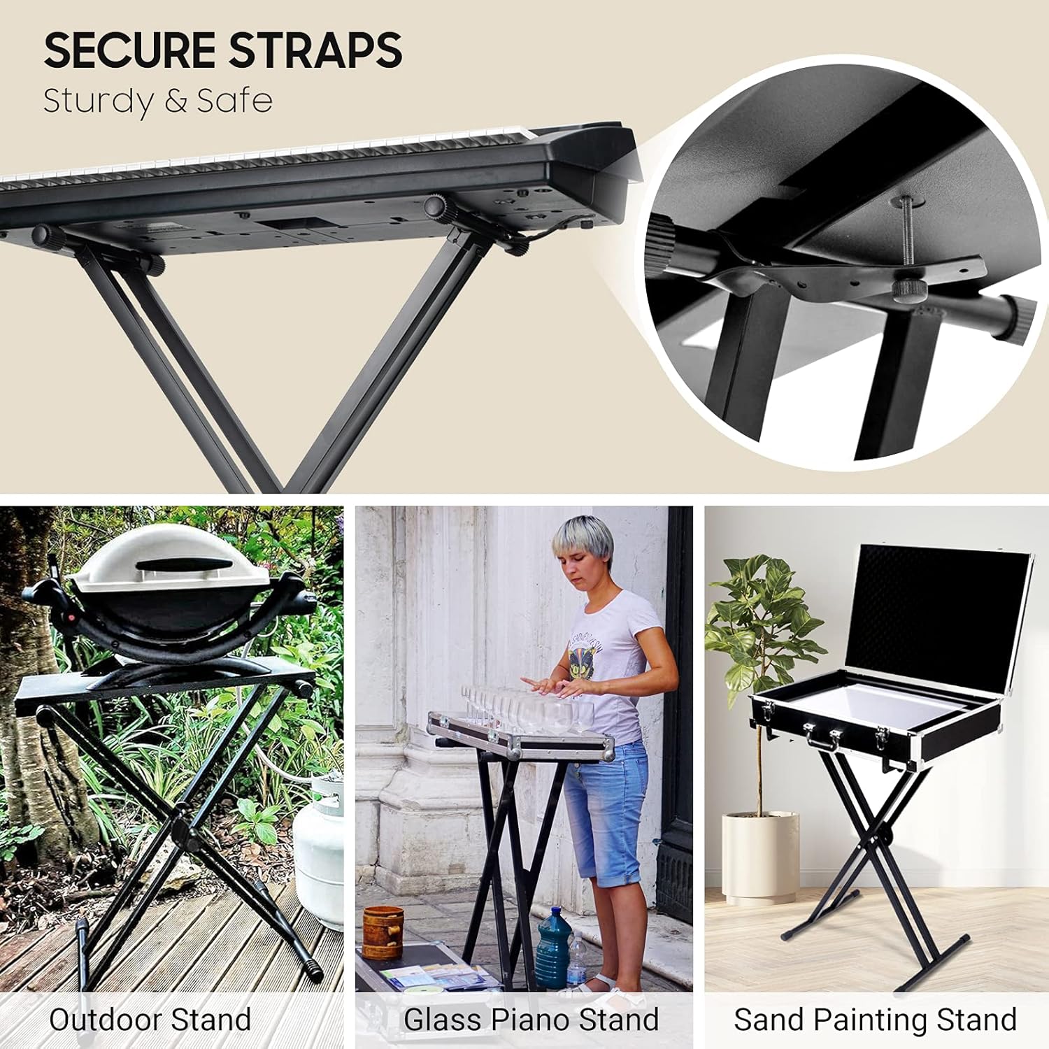 Double X Keyboard Stand 61 76 88 Key Height Adjustable CAHAYA