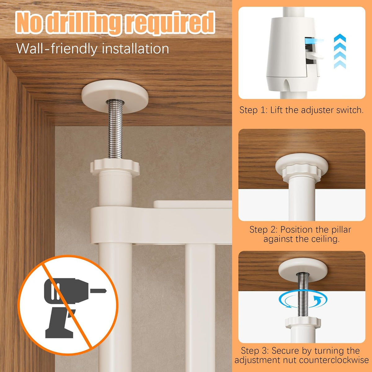 Extra Tall Cat Gate 180cm Pressure Fit No Drill Indoor Pet Safety Gate HAVLOTII