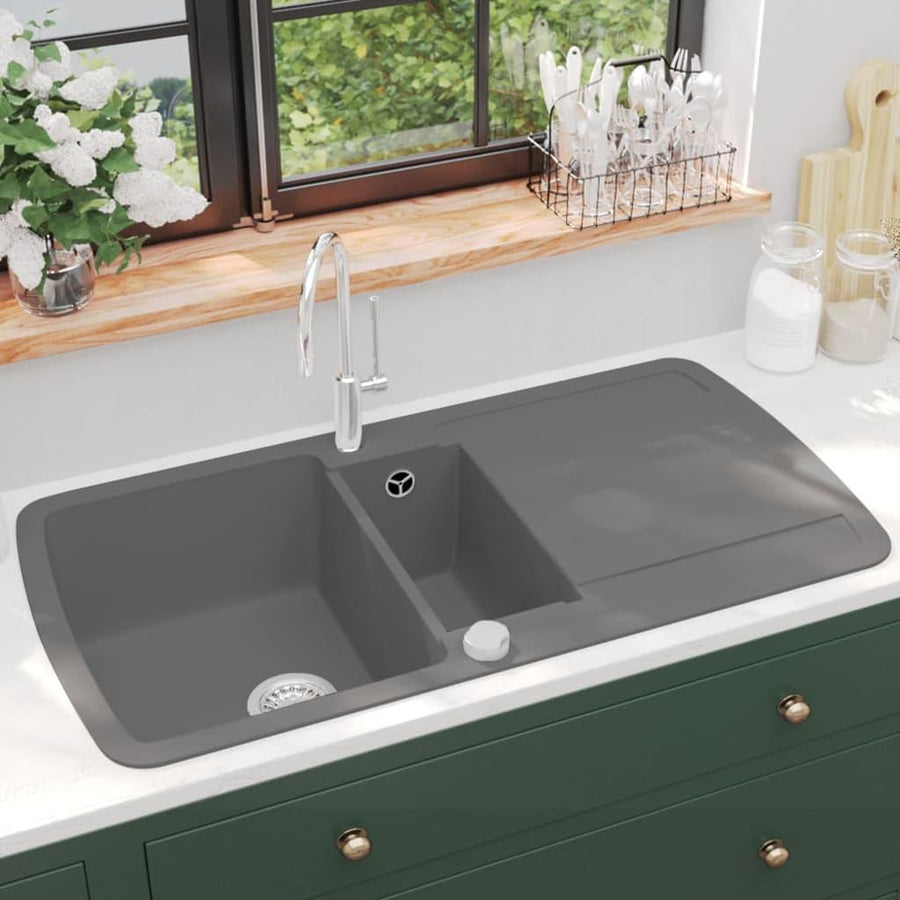 Granite Kitchen Sink Double Basin Grey - Massive Discounts