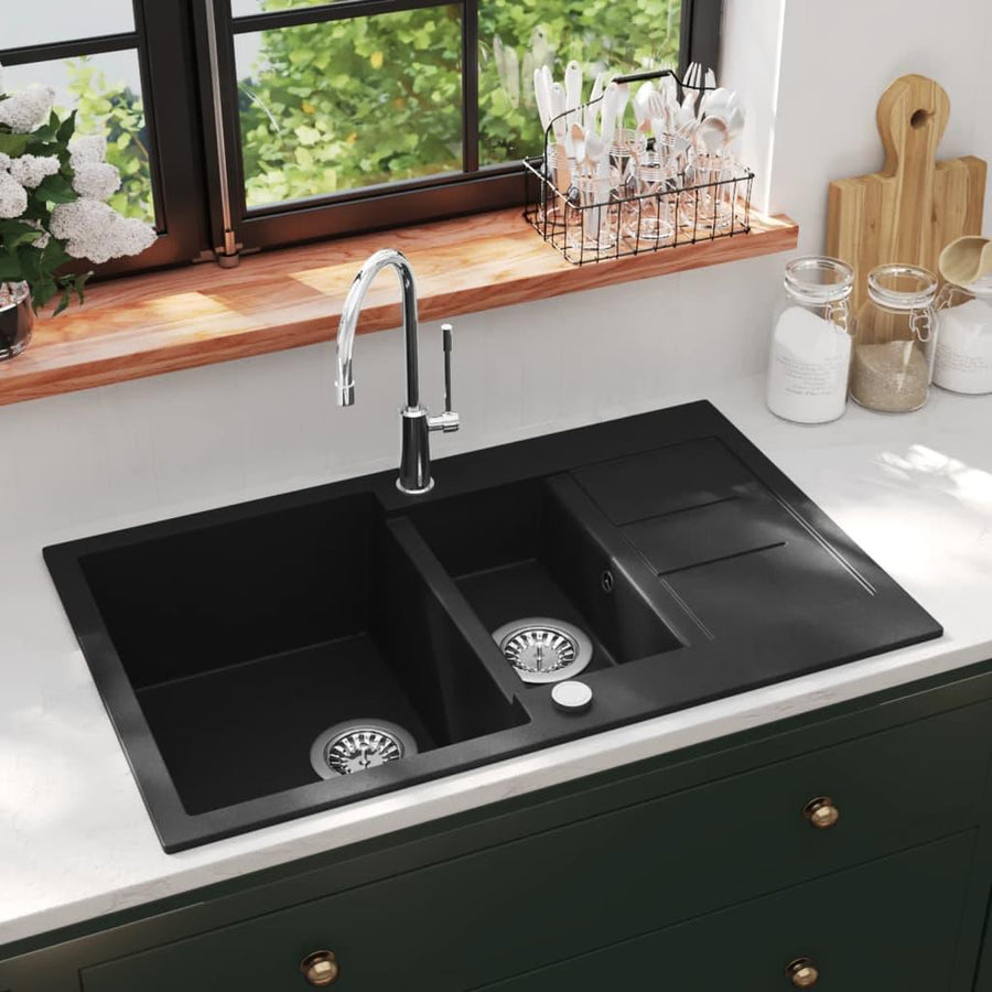 Granite Kitchen Sink Double Basin Black - Massive Discounts