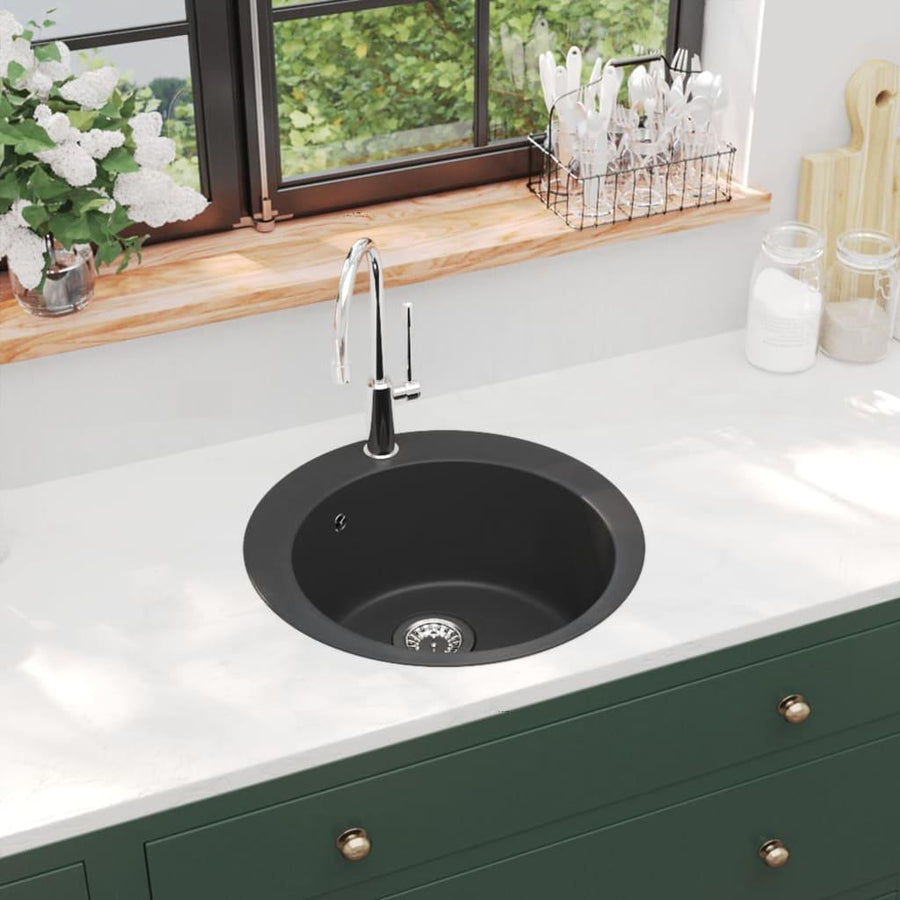 Granite Kitchen Sink Single Basin Round Black - Massive Discounts