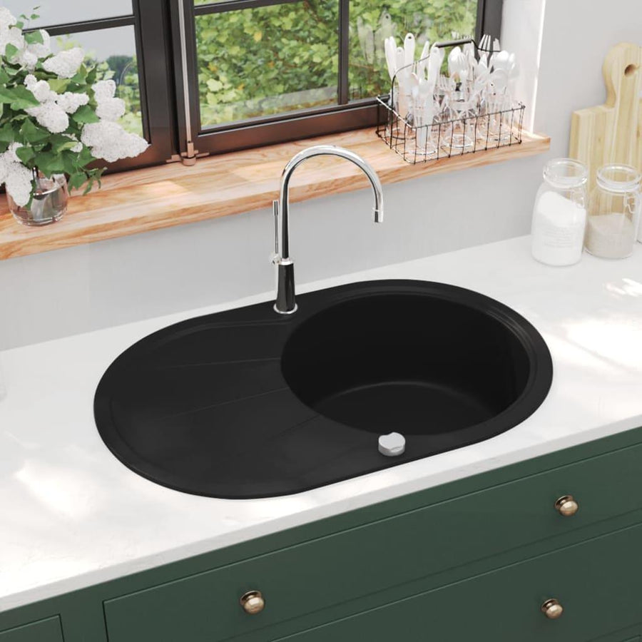 Granite Kitchen Sink Single Basin Oval Black - Massive Discounts