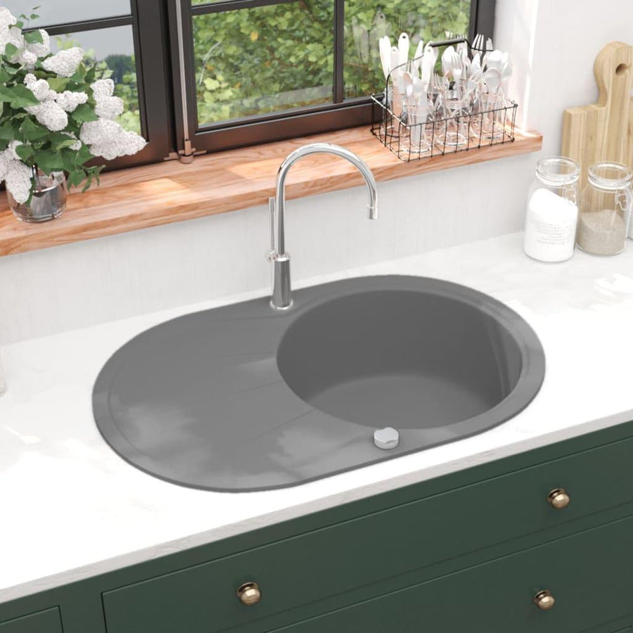 Granite Kitchen Sink Single Basin Oval Grey - Massive Discounts