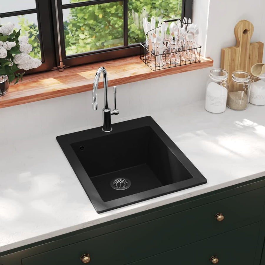 Overmount Kitchen Sink Single Basin Granite Black - Massive Discounts