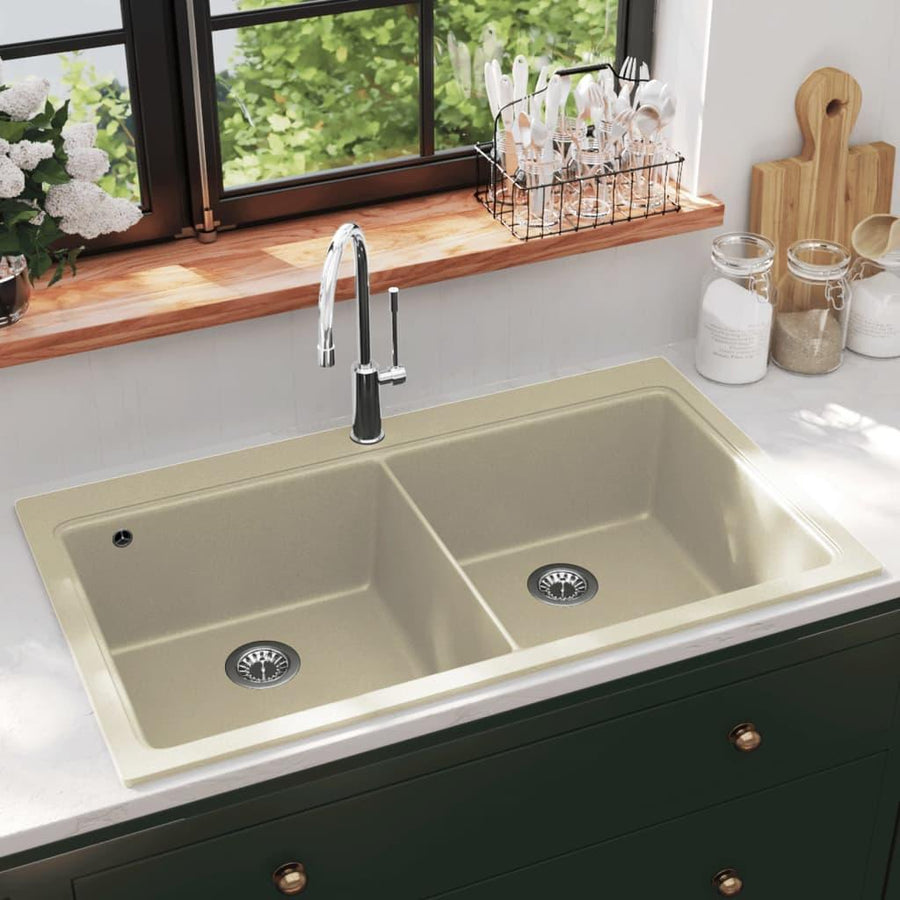 Granite Kitchen Sink Double Basins Beige - Massive Discounts