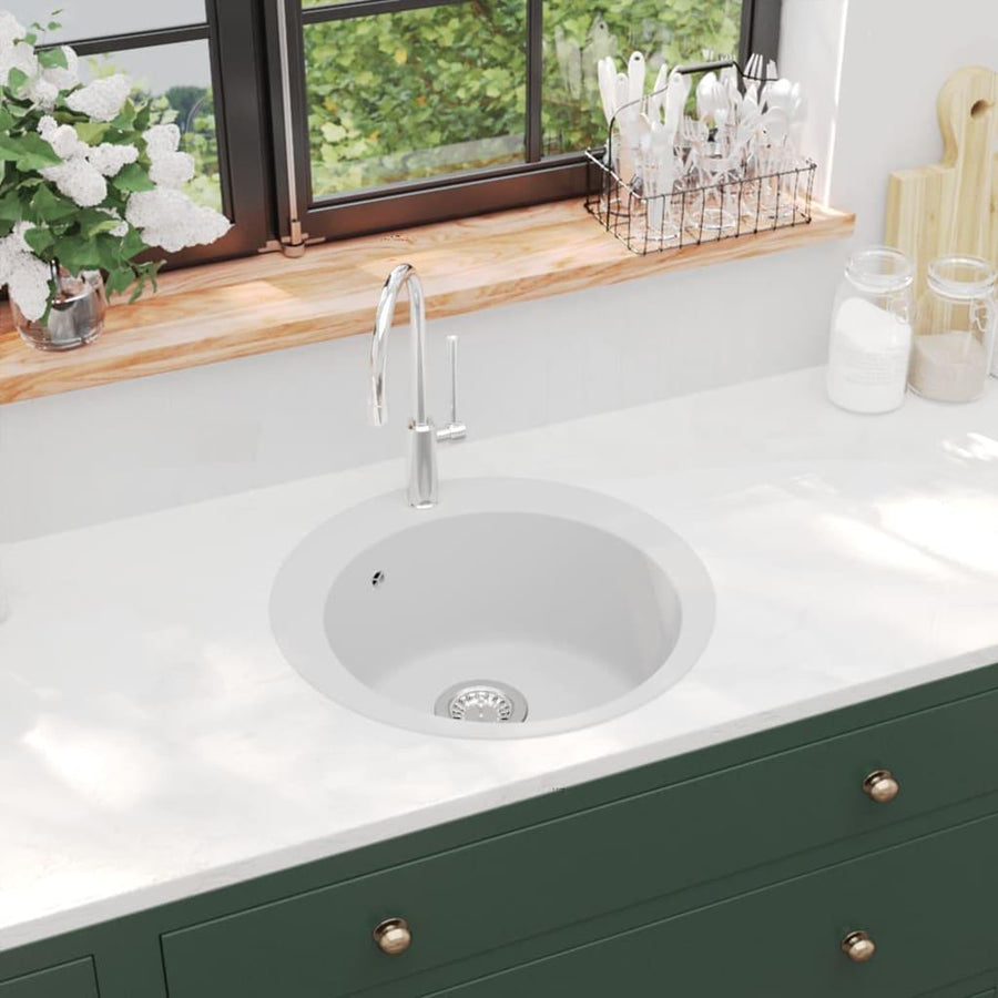Granite Kitchen Sink Single Basin Round White - Massive Discounts