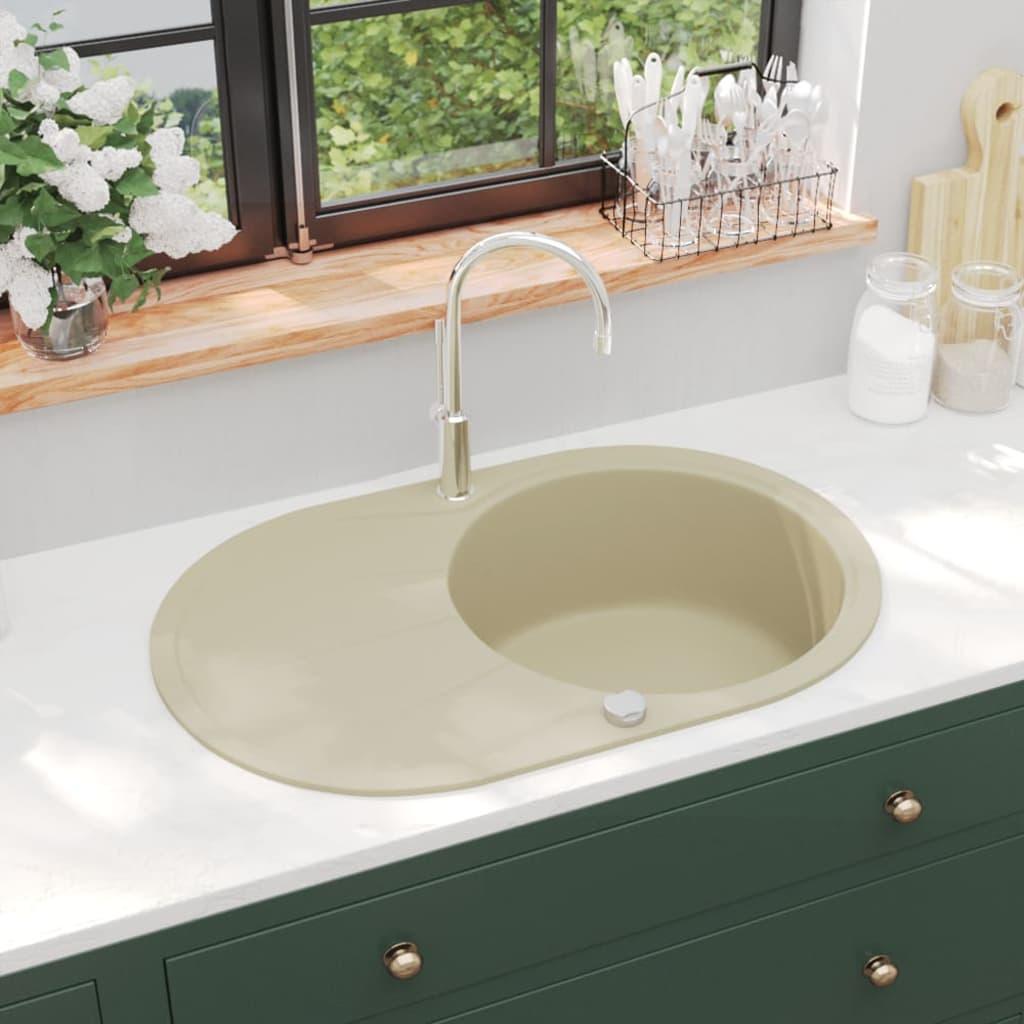 Granite Kitchen Sink Single Basin Oval Beige - Massive Discounts