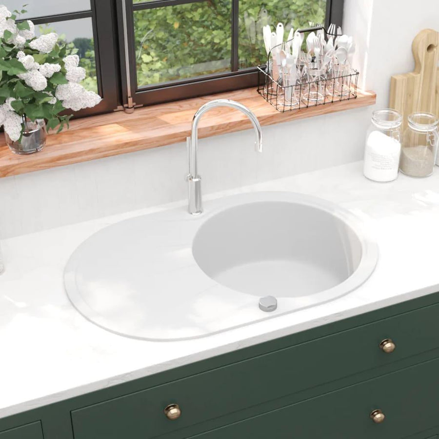 Granite Kitchen Sink Single Basin Oval White - Massive Discounts
