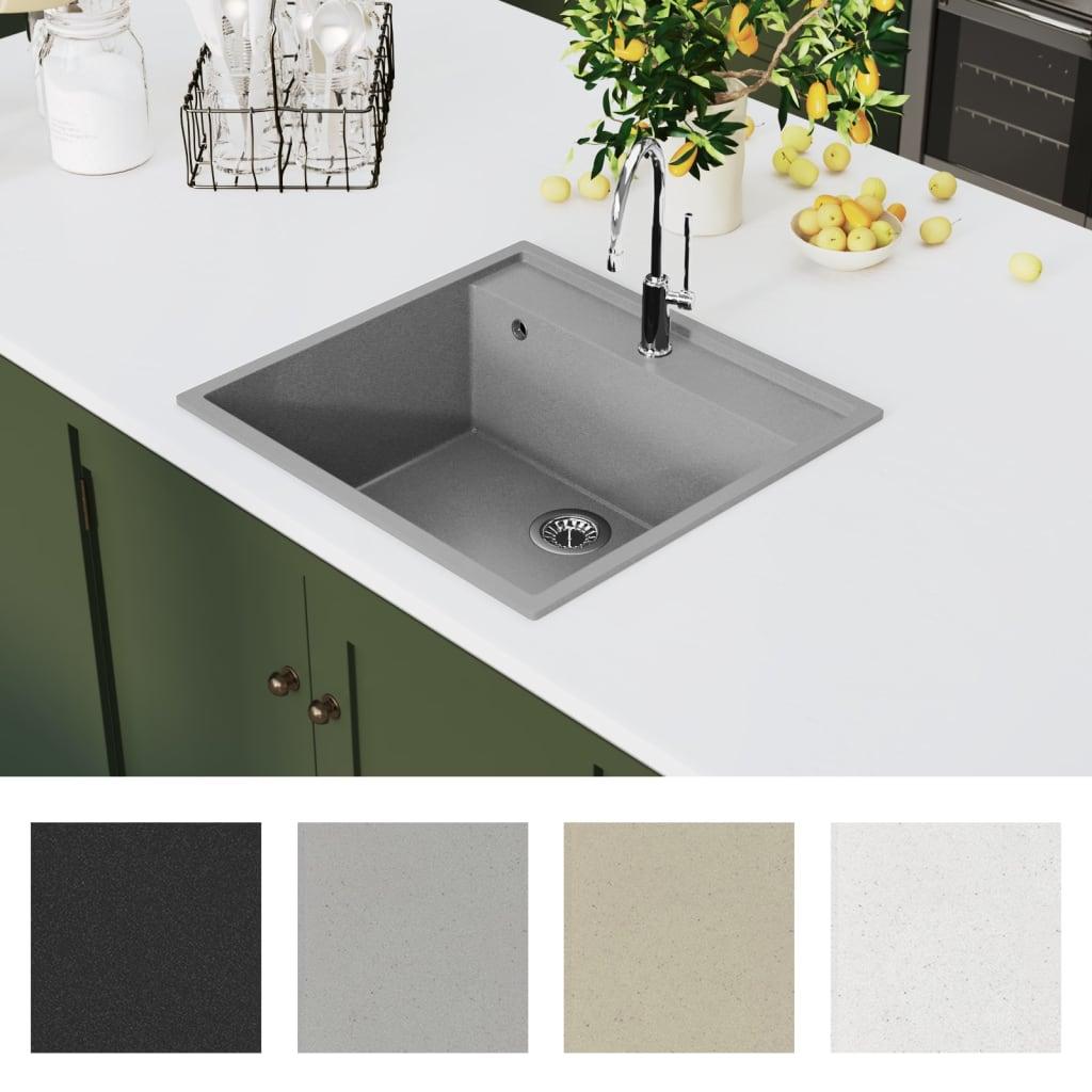Kitchen Sink with Overflow Hole Grey Granite - Massive Discounts