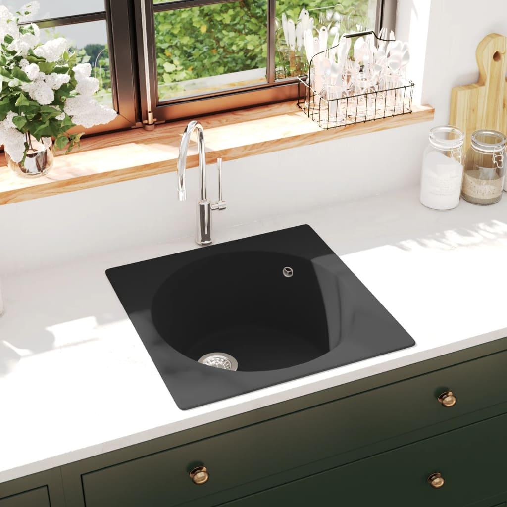 Kitchen Sink with Overflow Hole Black Granite - Massive Discounts