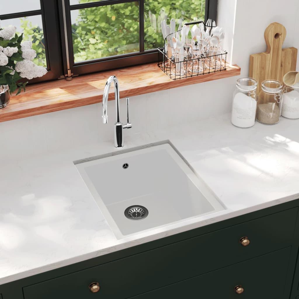 Kitchen Sink with Overflow Hole White Granite - Massive Discounts