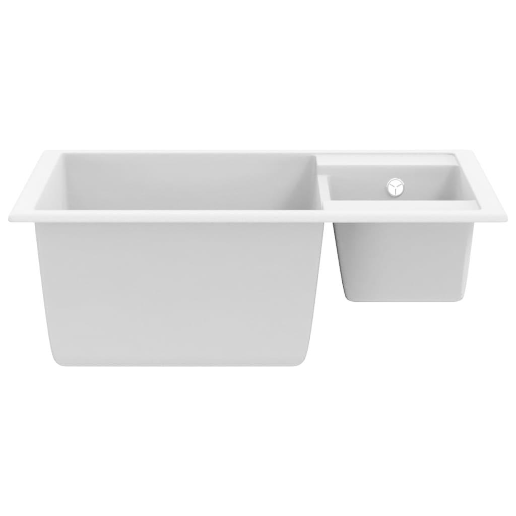 Kitchen Sink with Overflow Hole Double Basins White Granite - Massive Discounts