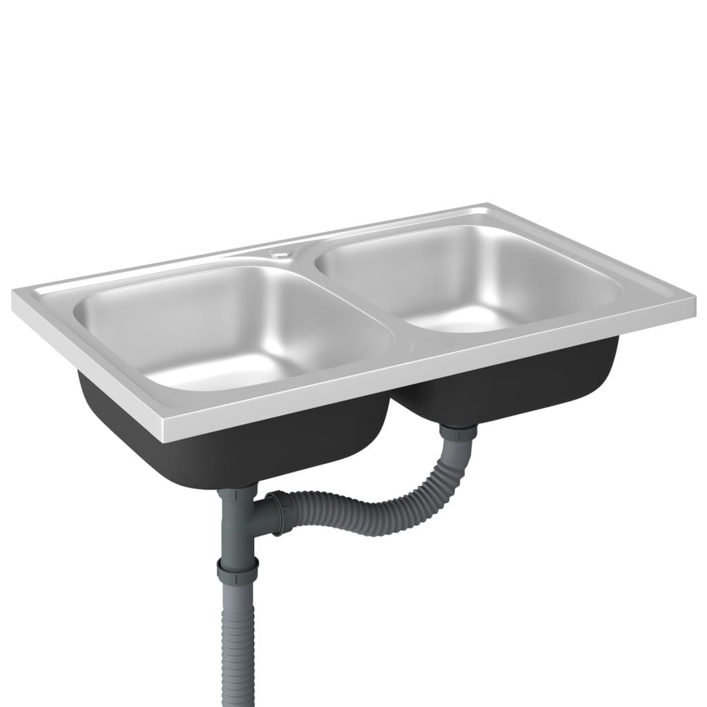 Kitchen Sink with Double Basins Silver 800x500x155 mm Stainless Steel - Massive Discounts