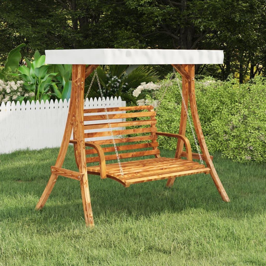 Swing Frame with Cream Roof Solid Bent Wood with Teak Finish - Massive Discounts