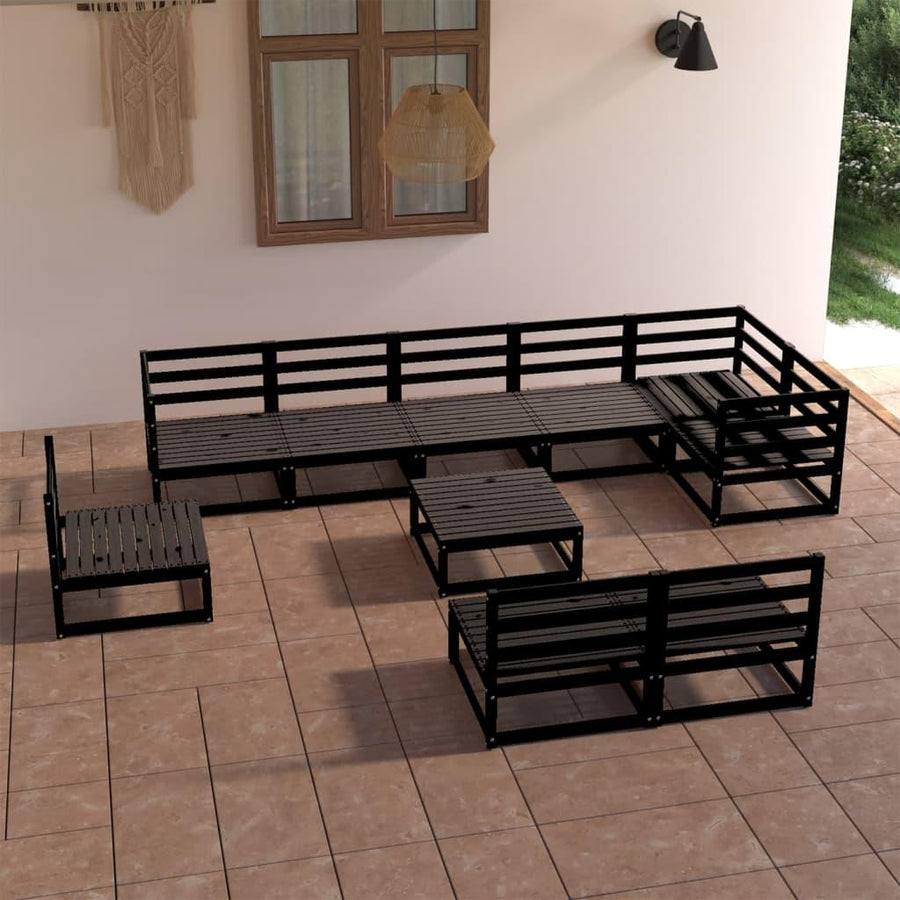 10 Piece Garden Lounge Set Black Solid Pinewood - Massive Discounts
