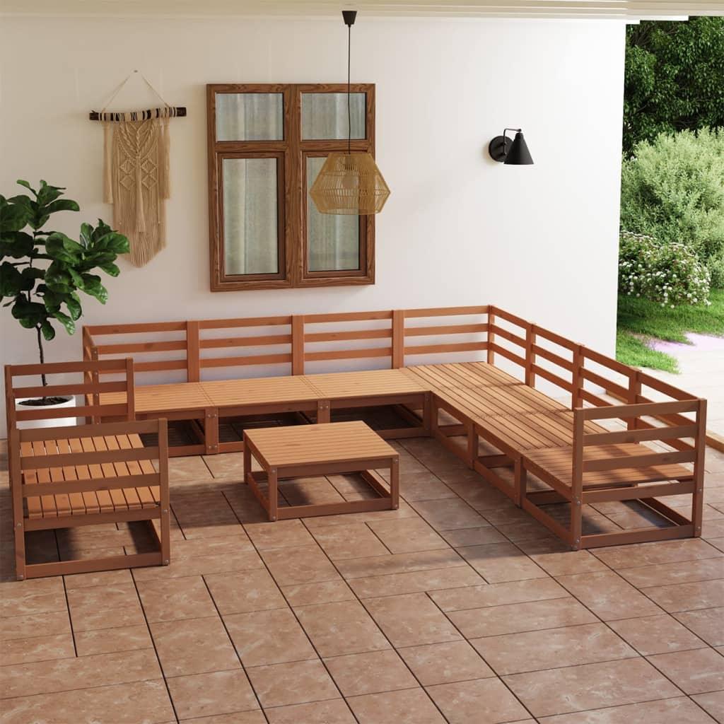 10 Piece Garden Lounge Set Honey Brown Solid Pinewood - Massive Discounts