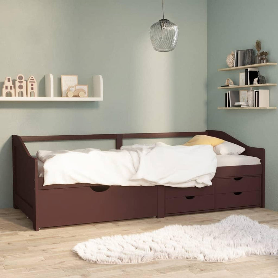 3-Seater Day Bed with Drawers Dark Brown Solid Pinewood 90x200 cm - Massive Discounts