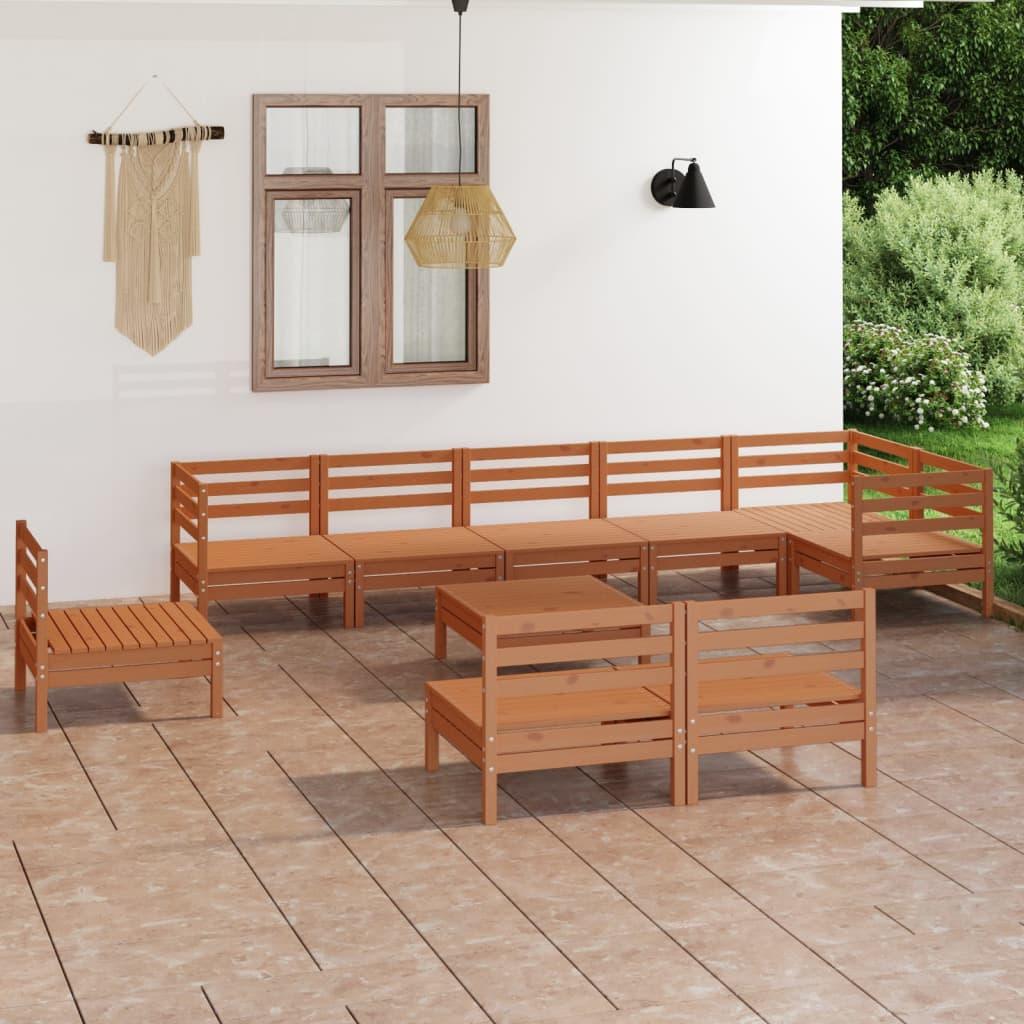 10 Piece Garden Lounge Set Solid Wood Pine Honey Brown - Massive Discounts