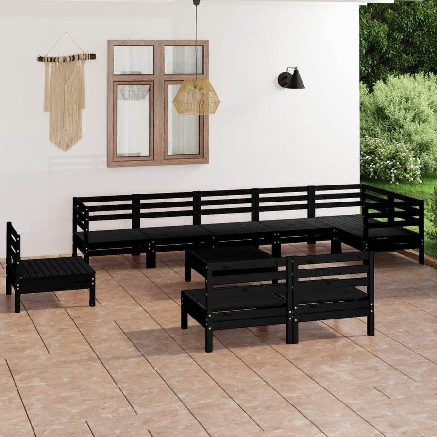 10 Piece Garden Lounge Set Solid Wood Pine Black - Massive Discounts