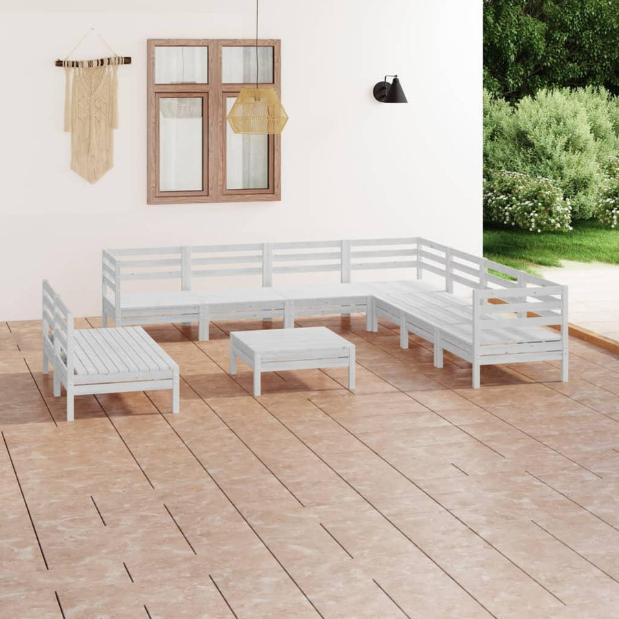 10 Piece Garden Lounge Set Solid Wood Pine White - Massive Discounts