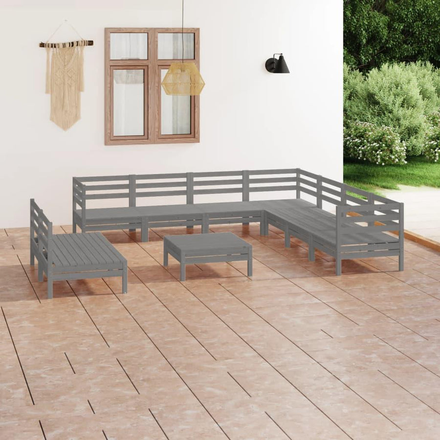 10 Piece Garden Lounge Set Solid Wood Pine Grey - Massive Discounts