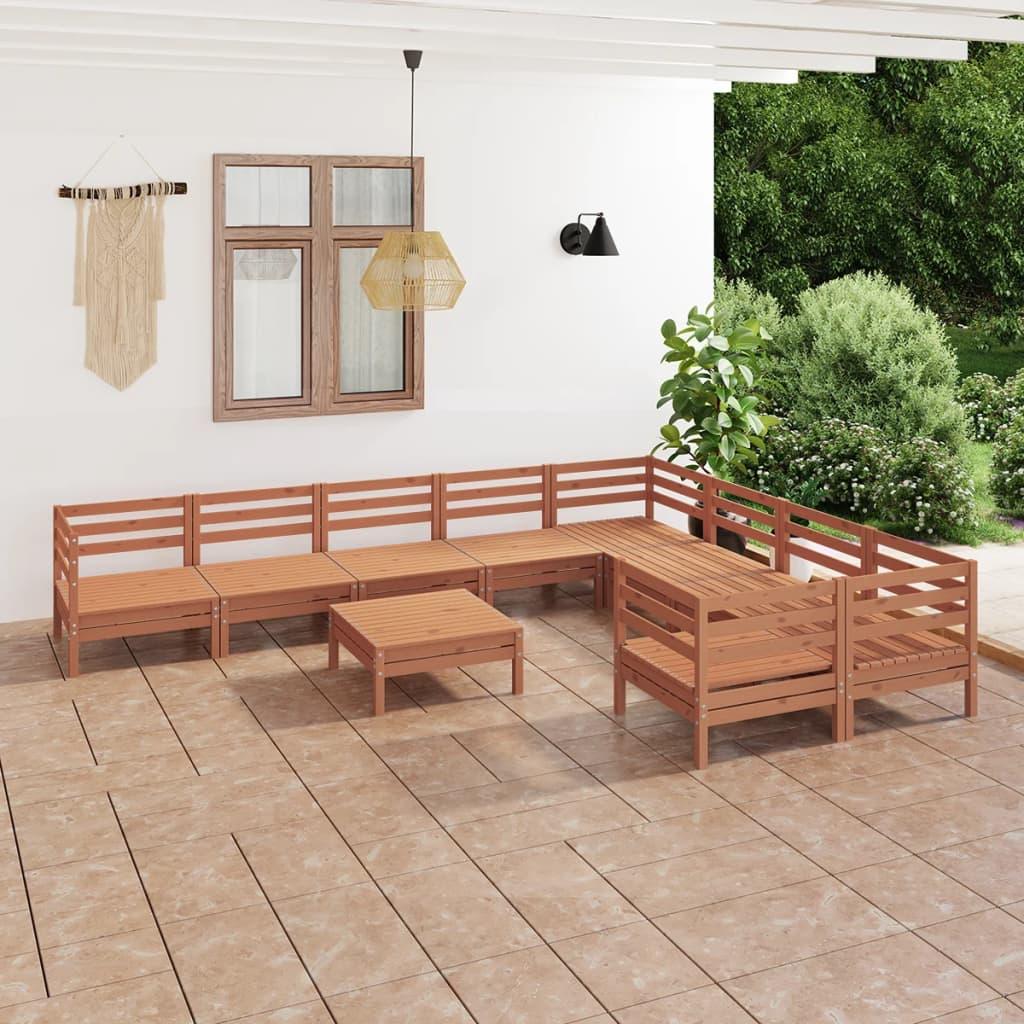 10 Piece Garden Lounge Set Honey Brown Solid Wood Pine - Massive Discounts