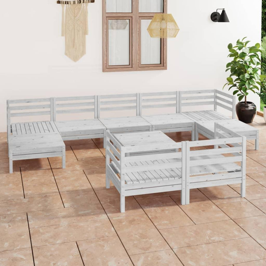 10 Piece Garden Lounge Set White Solid Wood Pine - Massive Discounts