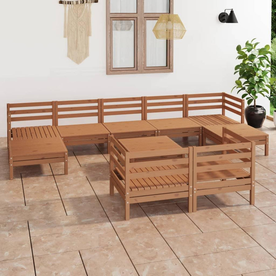 10 Piece Garden Lounge Set Honey Brown Solid Wood Pine - Massive Discounts
