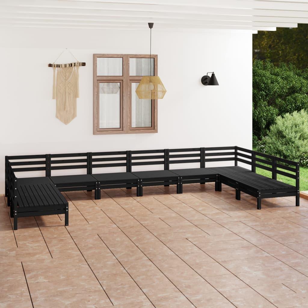 10 Piece Garden Lounge Set Black Solid Wood Pine - Massive Discounts