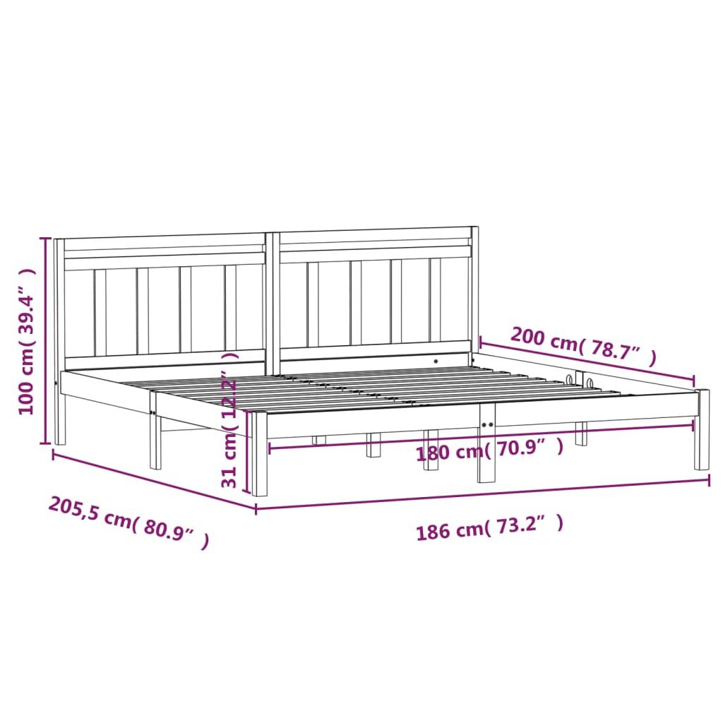 Bed Frame 180x200 cm Super King Size Solid Wood - Massive Discounts