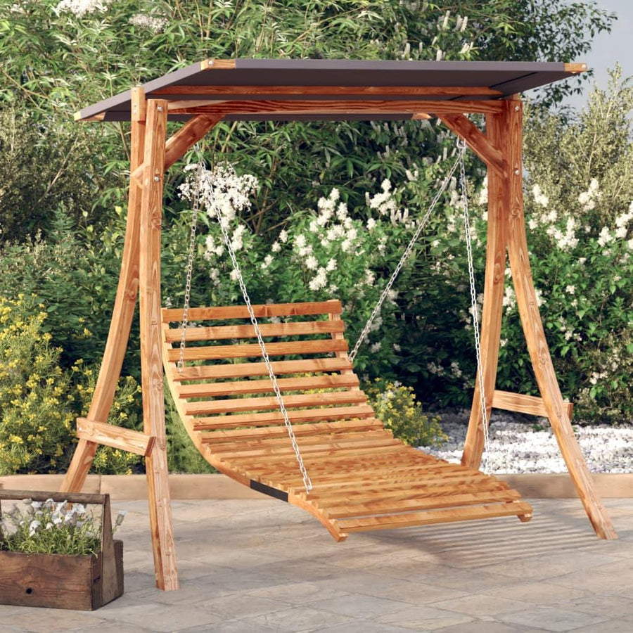 Swing Bed with Canopy Solid Wood Spruce with Teak Finish - Massive Discounts