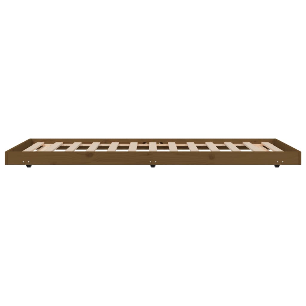 Wooden bed frame with lattice design on a white background