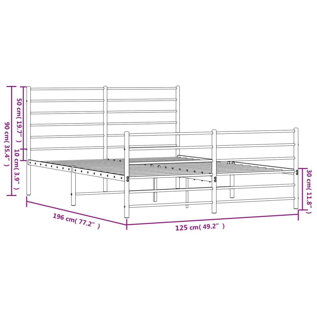 Metal Bed Frame Without Mattress With Footboard 120X190Cm