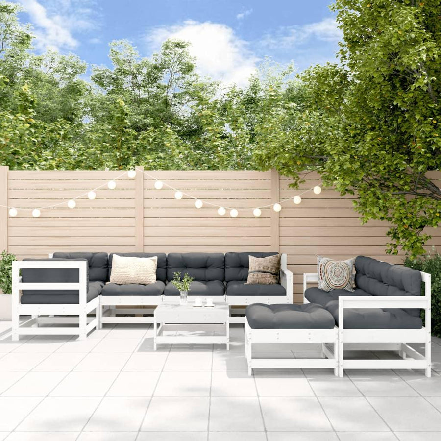 10 Piece Garden Lounge Set White Solid Wood Pine - Massive Discounts