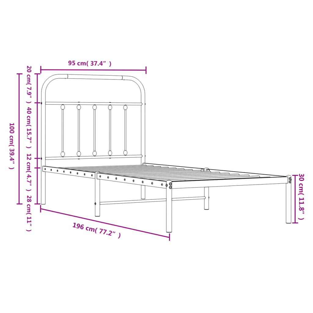 Metal Bed Frame Without Mattress 90X190Cm