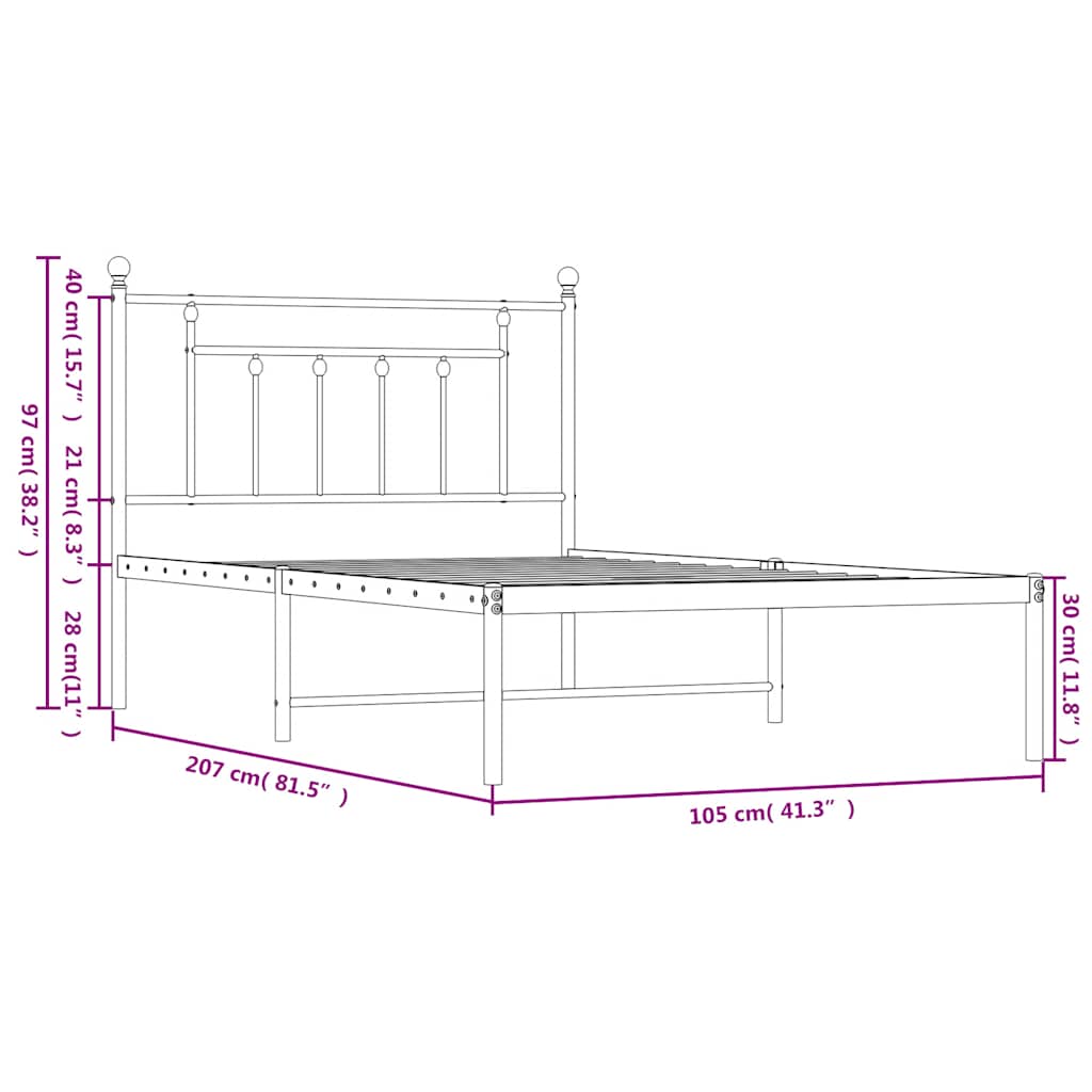 Metal Bed Frame Without Mattress 100X200Cm