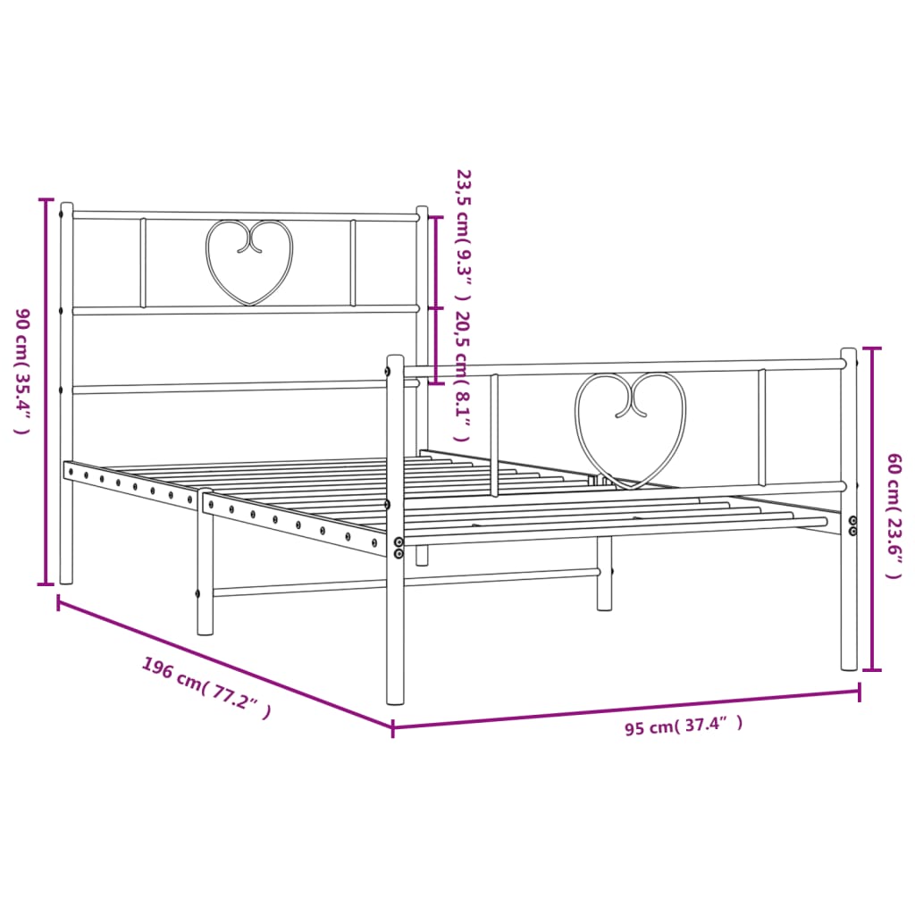 Metal Bed Frame Without Mattress With Footboard 90X190Cm