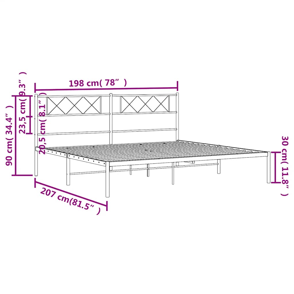 Metal Bed Frame Without Mattress 193X203Cm