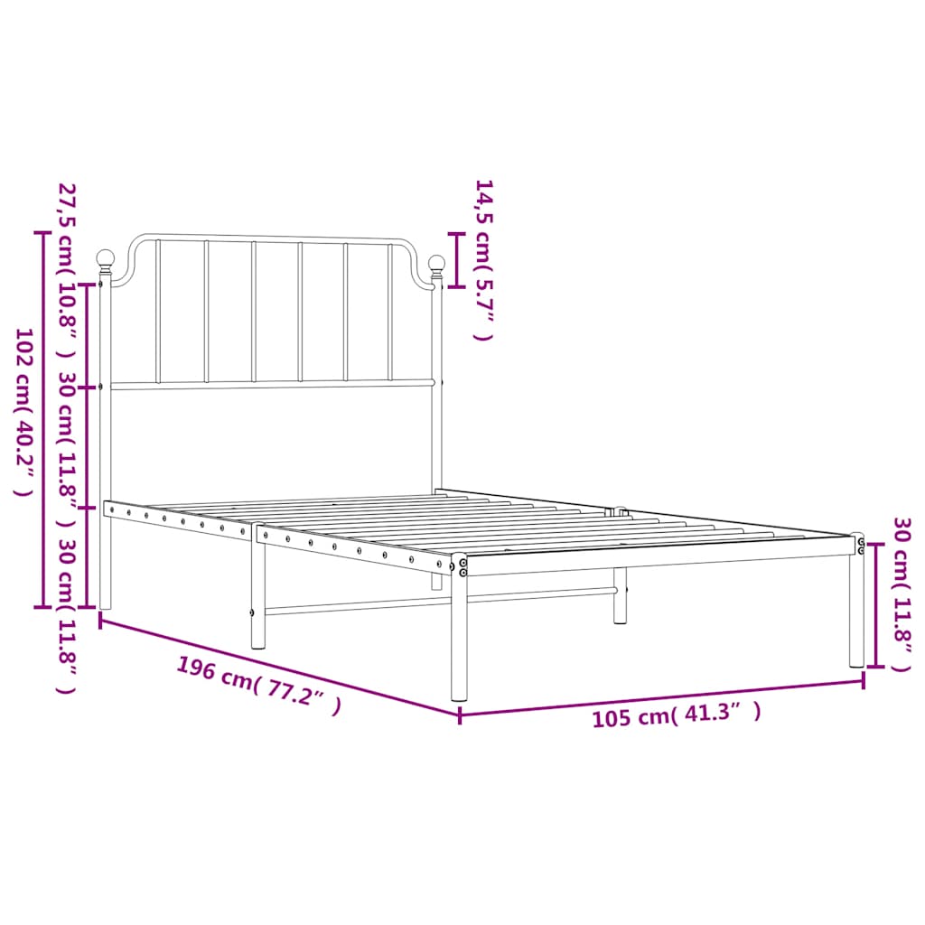 Metal Bed Frame Without Mattress 100X190Cm