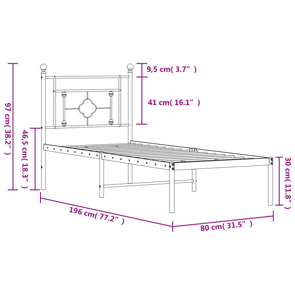 Metal Bed Frame Without Mattress 75X190Cm