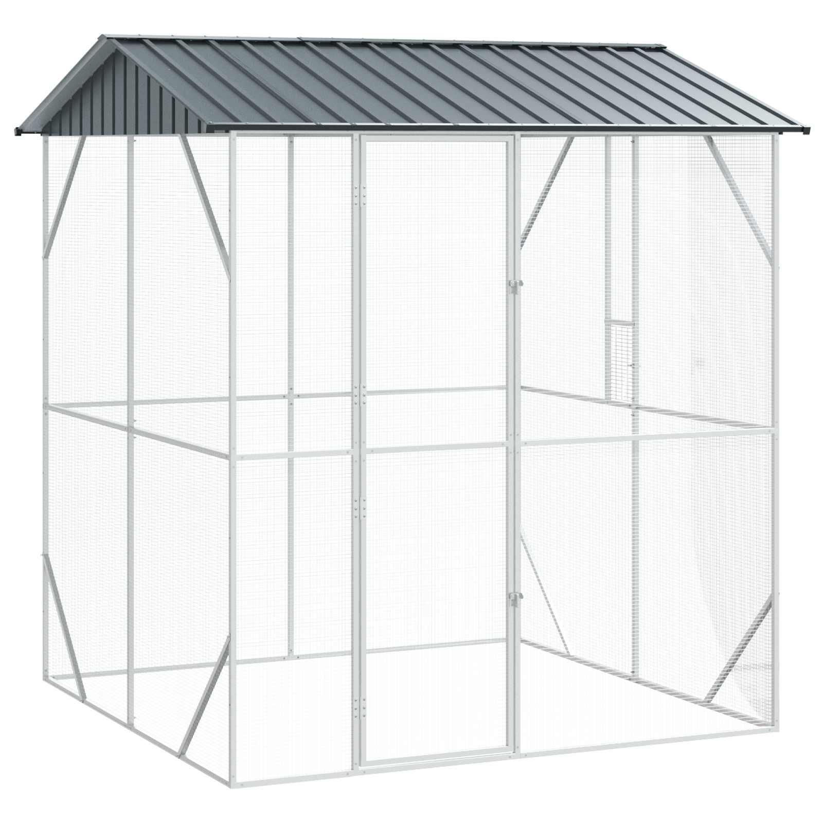 Metal chicken coop with a sloped roof on a white background
