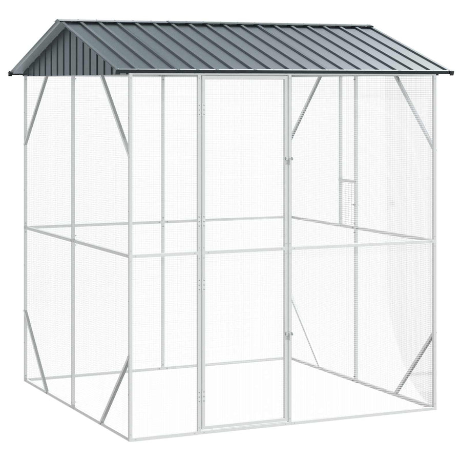 Metal chicken coop with a sloped roof on a white background