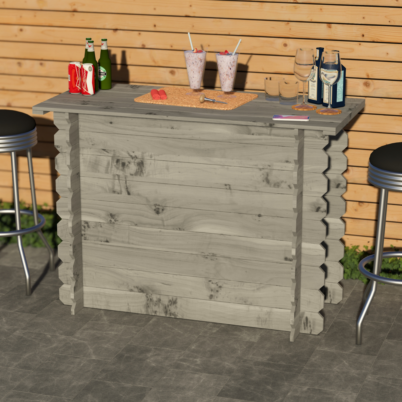 Corner Garden Bar Outdoor Wooden Interlock Drinks Bar Patio