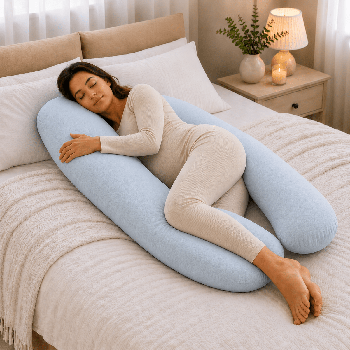 Maternity Pillow 12 Ft Full Body Pregnancy Pillow Light Blue Case