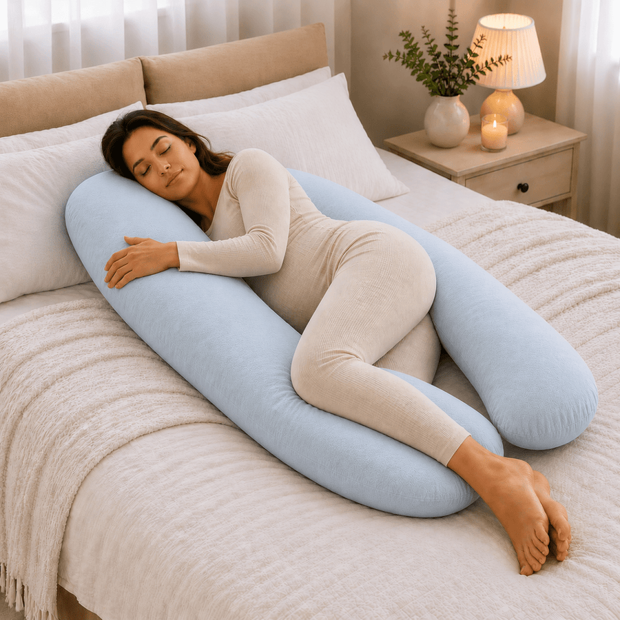 Maternity Pillow 12 Ft Full Body Pregnancy Pillow Light Blue Case