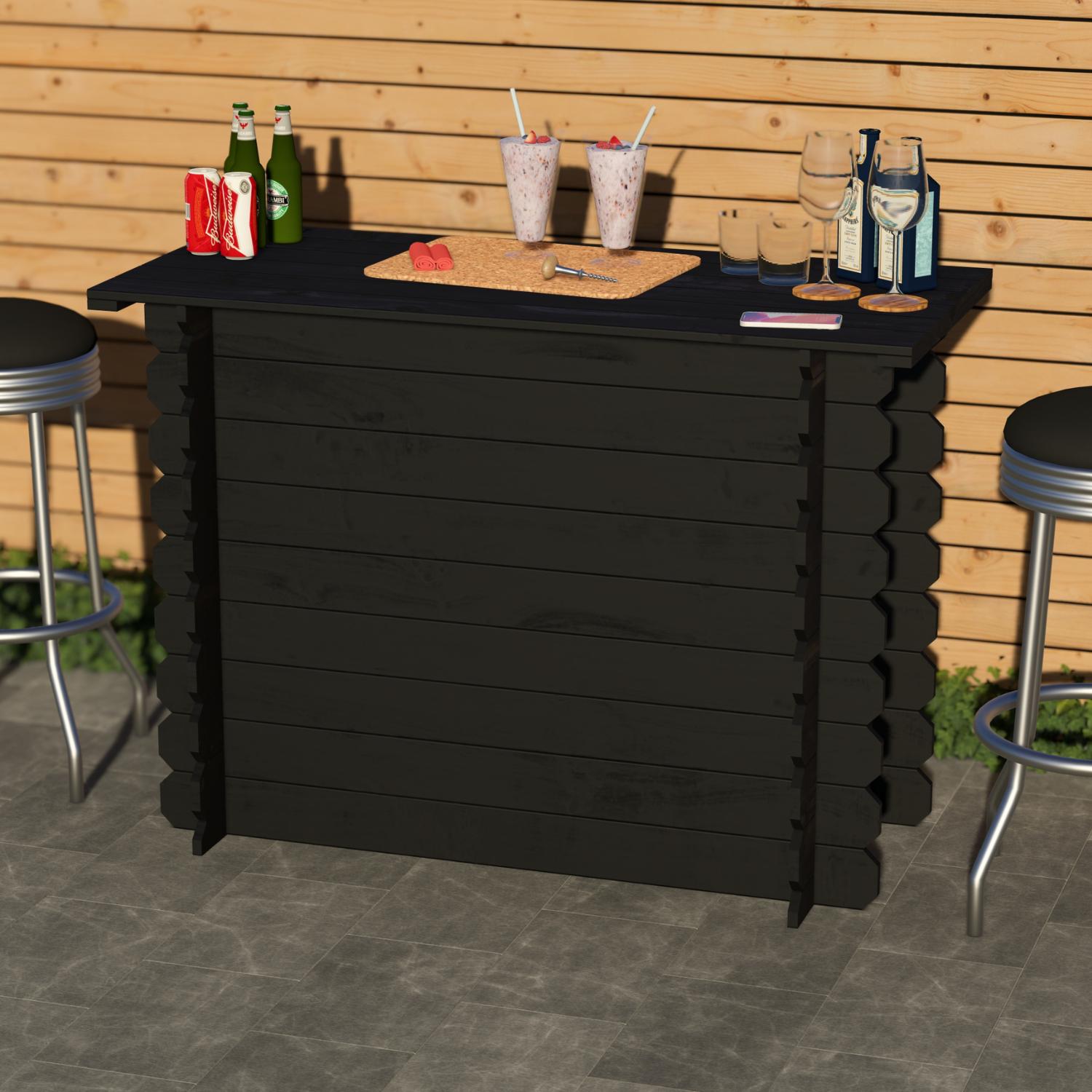 Corner Garden Bar Outdoor Wooden Interlock Drinks Bar Patio