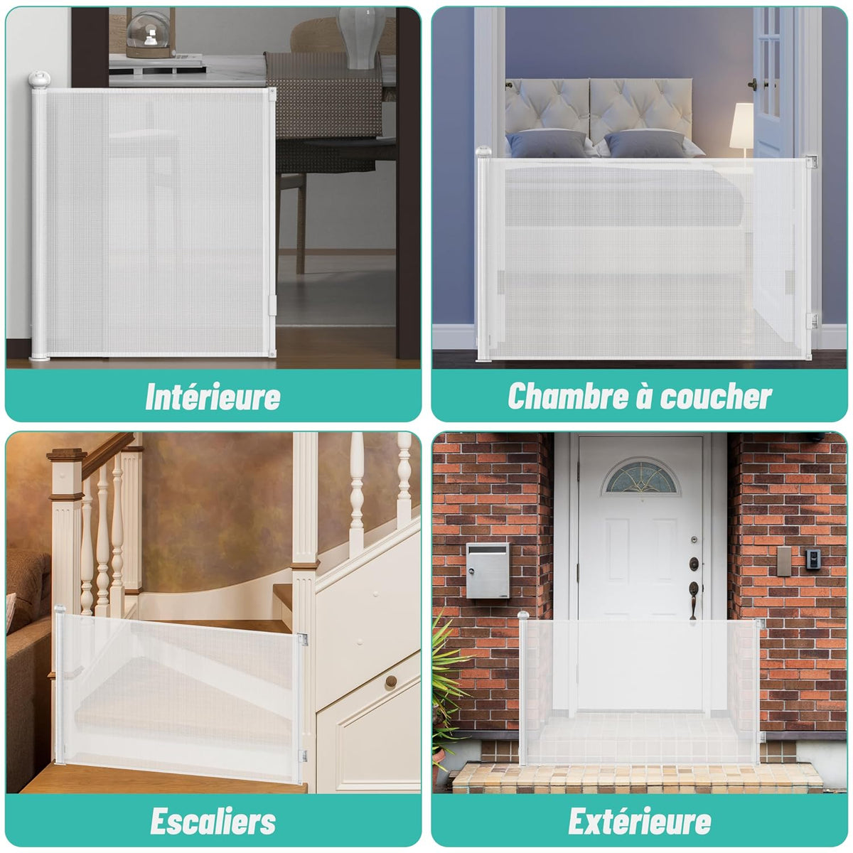 Retractable Baby Gate 0-140cm White Child Safety Barrier Dog Stair Pet Gate