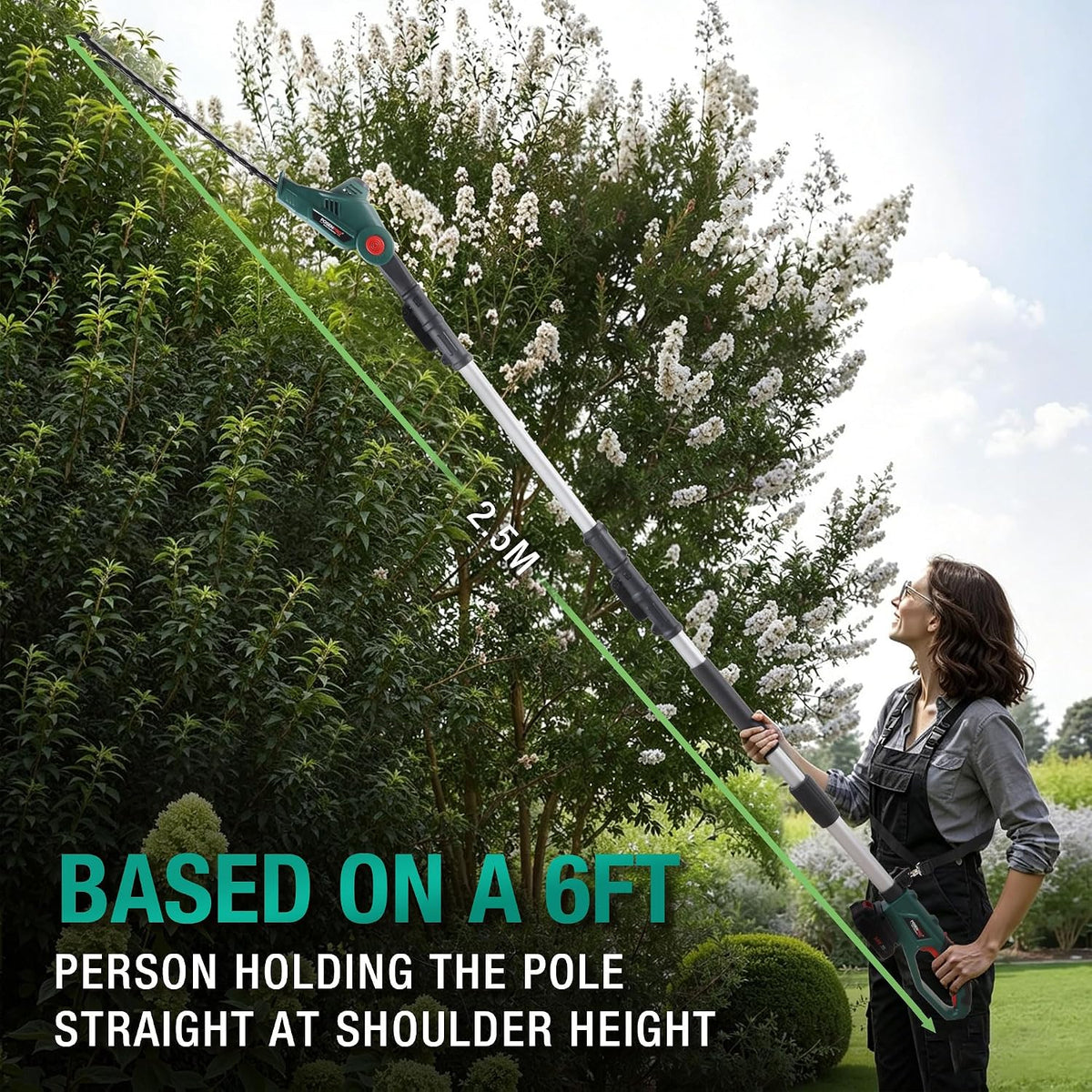 Cordless Pole Saw Hedge Trimmer 20V 2 in 1 2x2.0Ah Batteries POSENPRO Garden Tool
