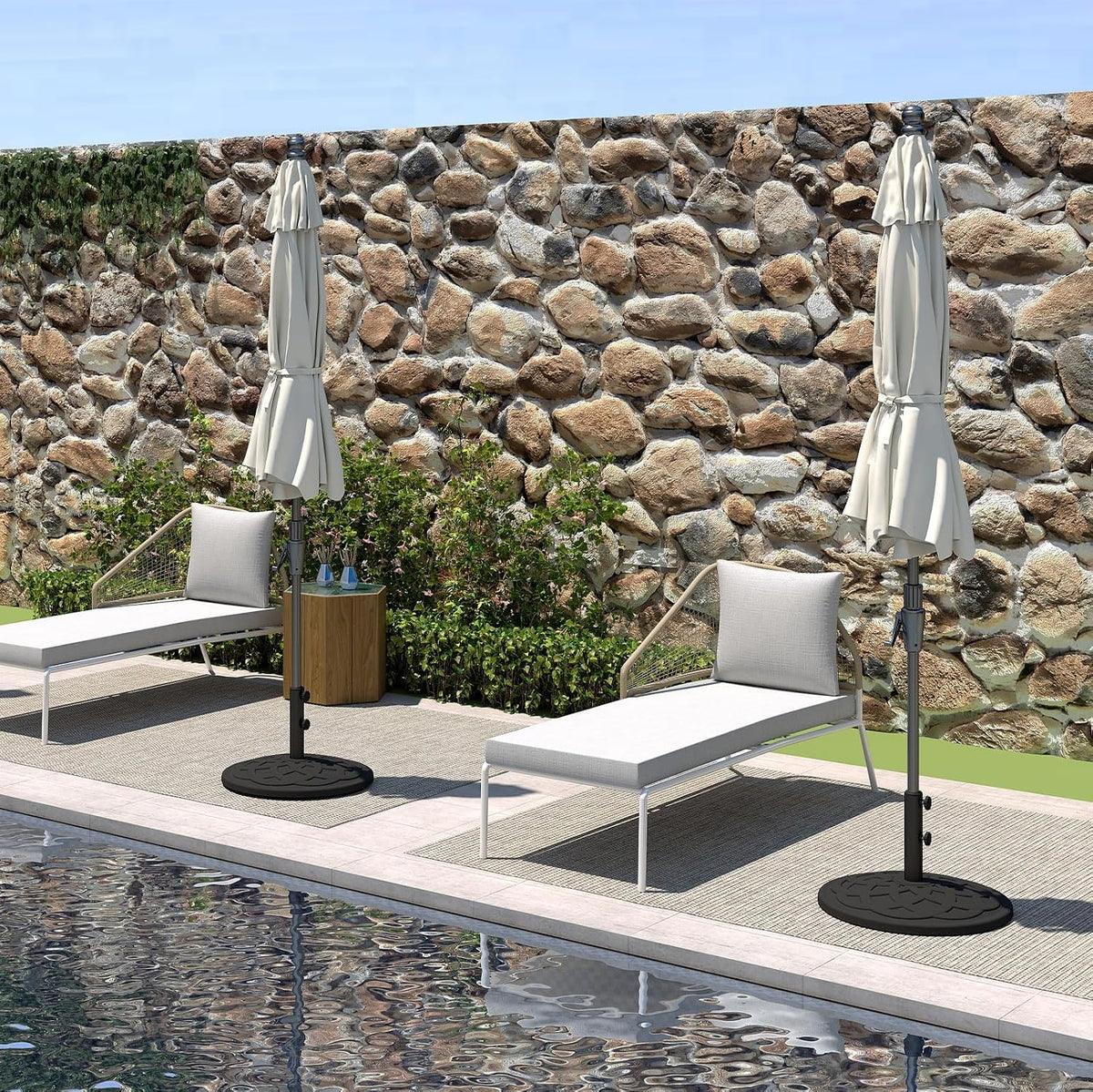 Parasol Base 19kg Heavy Duty Round Resin Umbrella Stand Black Helios&Hestia